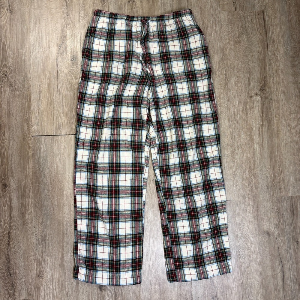 LL Bean Pajama Pants Womens Small Regular Red Plaid Cotton Drawstring 502584